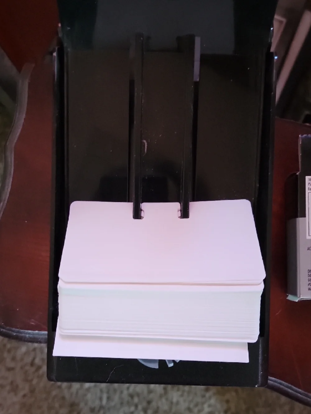 Black Index Card/File Holder with White Cards & Adhesive Mounting Squares